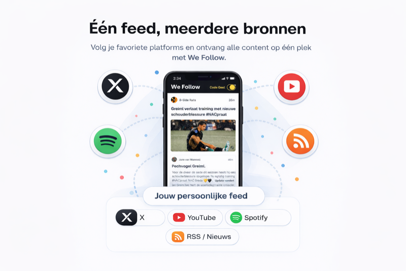 Één feed, meerdere bronnen — X, YouTube, Spotify en RSS op één plek